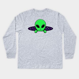 Space alien coming out of hole design Kids Long Sleeve T-Shirt